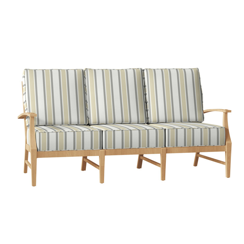 Croquet 75.75" Wide Outdoor Teak Patio Sofa with Cushions, Natural Teak, Welt, Bali Pearl