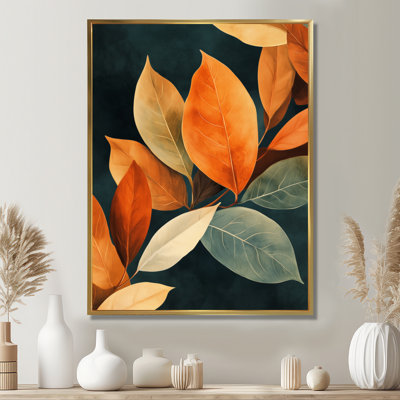 «Earth Tone Botanical Leaves II», œuvre d'art sur toile botanique orange