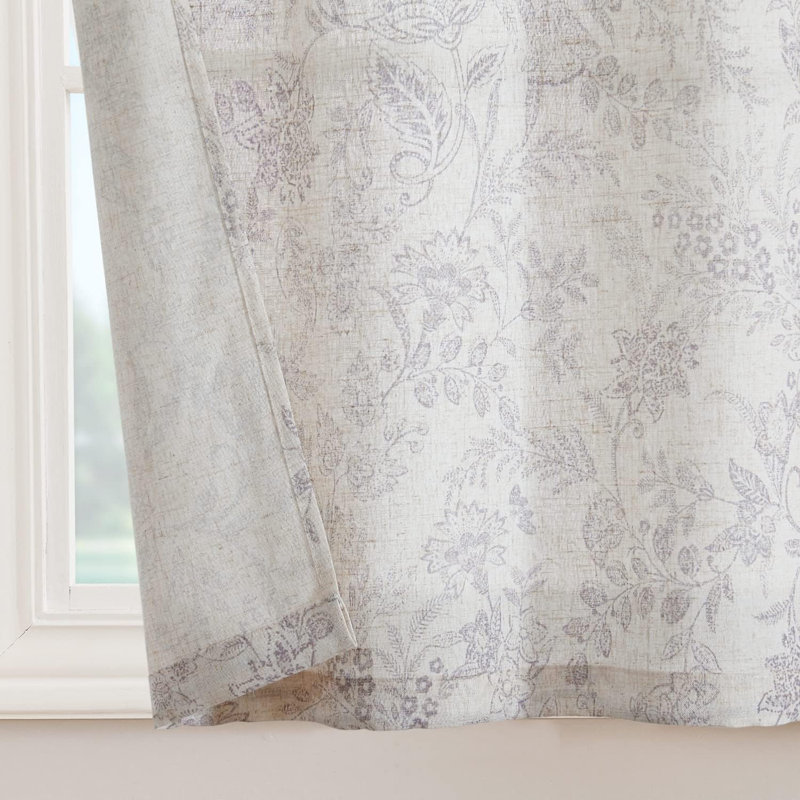 Rideaux de cuisine floraux, L 26 po x L 36 po, Gris verveine sur beige