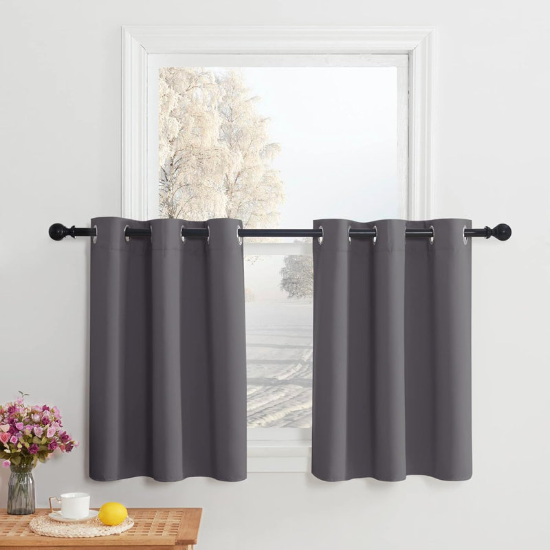 Blackout Small Window Valances, Rustic Farmhouse Curtains Grommet Top Thermal Insulated Window Drapes for Kitchen/Bathroom/Basement, 2 Panels.