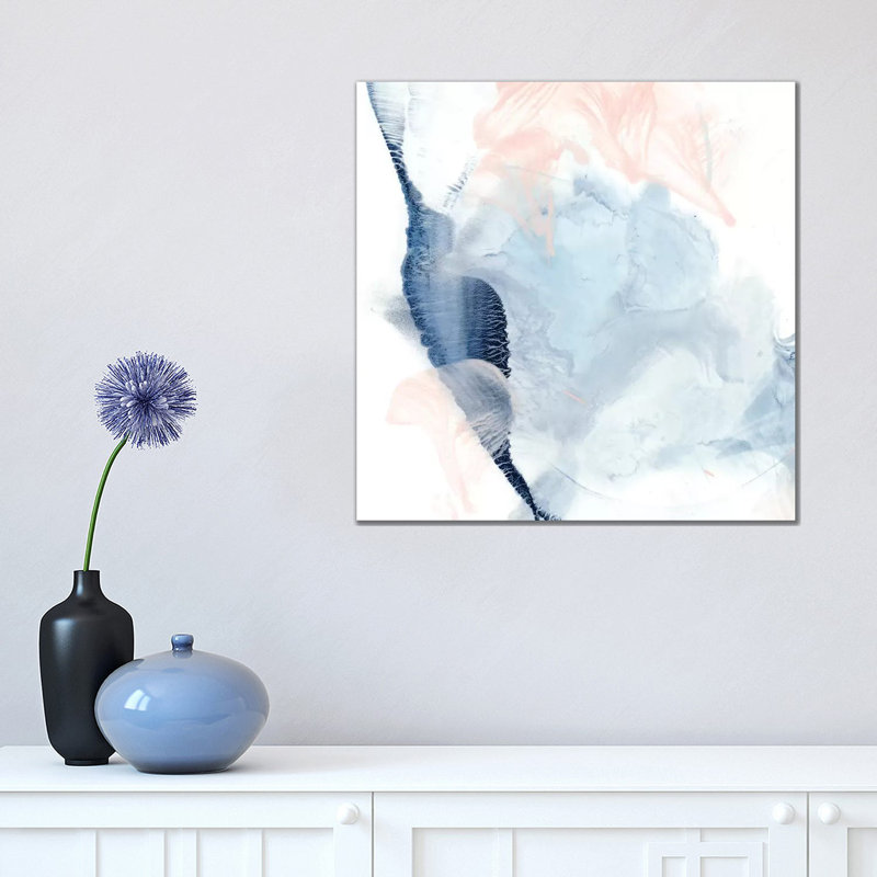 "Indigo & blush II" par Ethan Harper, reproduction d’art, H 18 po x l 18 po x 1,5 po, Toile tendue, Pas de tapis