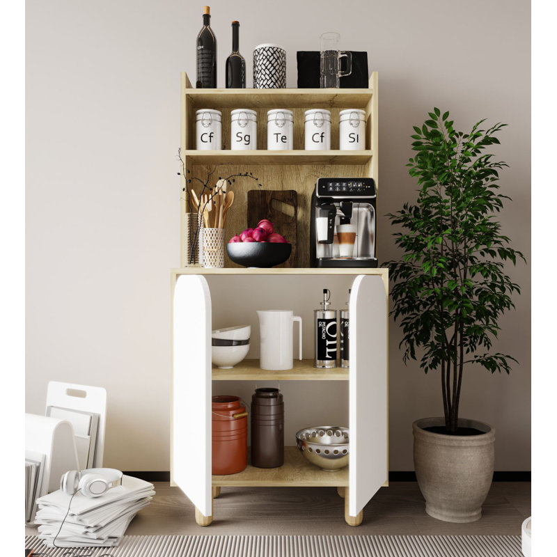 Armoire polyvalente de 61 po de hauteur avec tablettes et pieds en bois, Chêne saphir / blanc