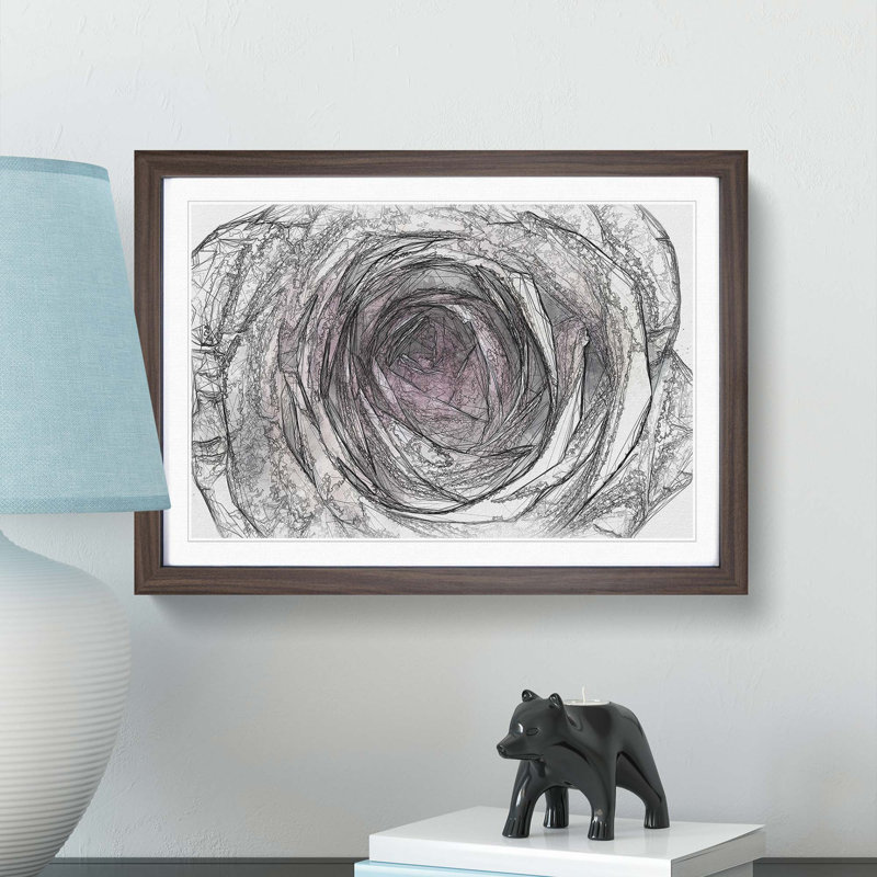 A Pale Pink Rose in Abstract - Picture Frame Graphic Art Print, 27cm H x 36cm W x 2cm D, Walnut Framed