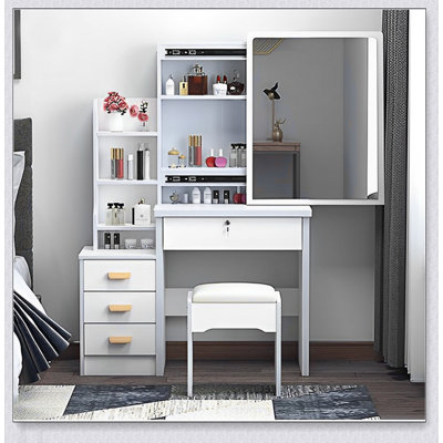 Fashion Vanity Desk with Mirror, Adjustable Lights, and 4 Drawers for Makeup and Organization