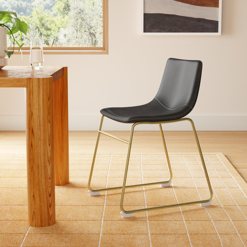 Nia Vegan Leather Side Chair, Black Vegan Leather, Gold