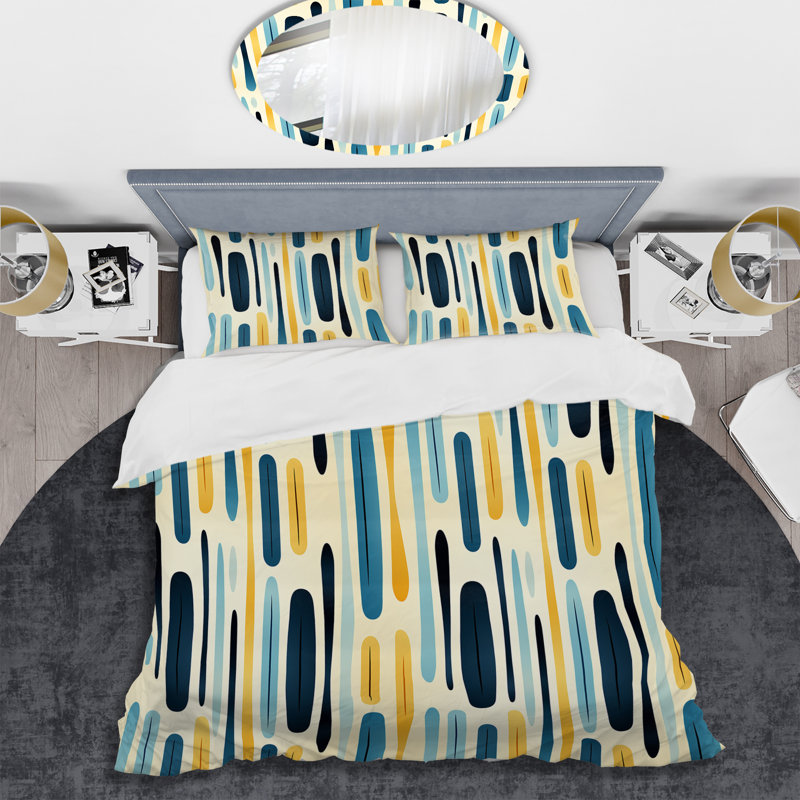 Ensemble de housse de couette à rayures bleues et jaunes Harmony, Housse de couette pour très grand lit et 2 très
