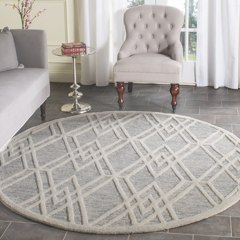 Deedgra Hand Tufted Wool Geometric Rug, Round 6'