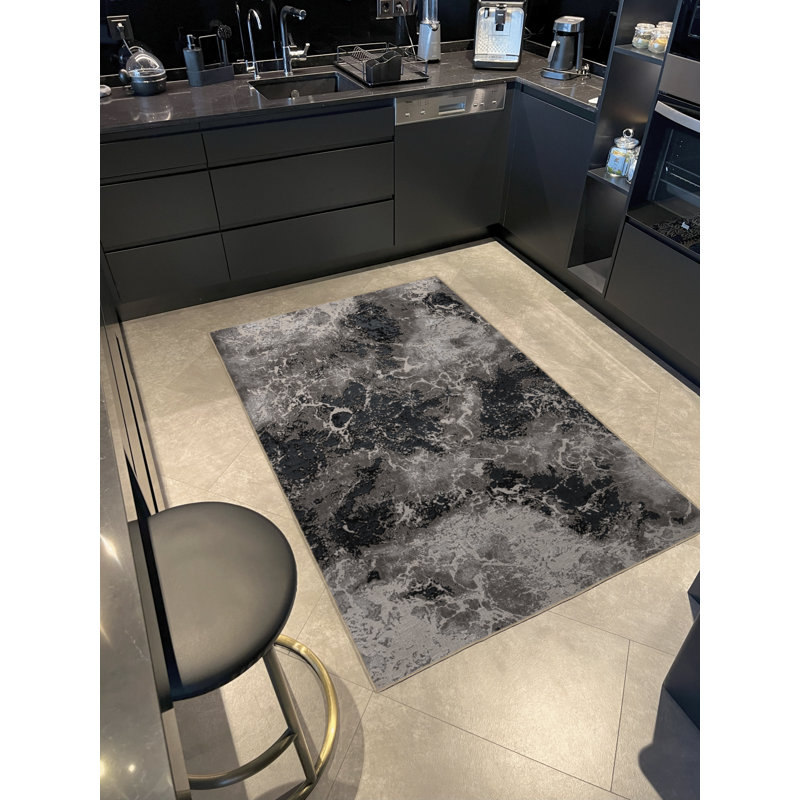 Tapis décoratif moderne à motif abstrait gris, Rectangle 5 pi 1,02 po x 7 pi 6,55 po