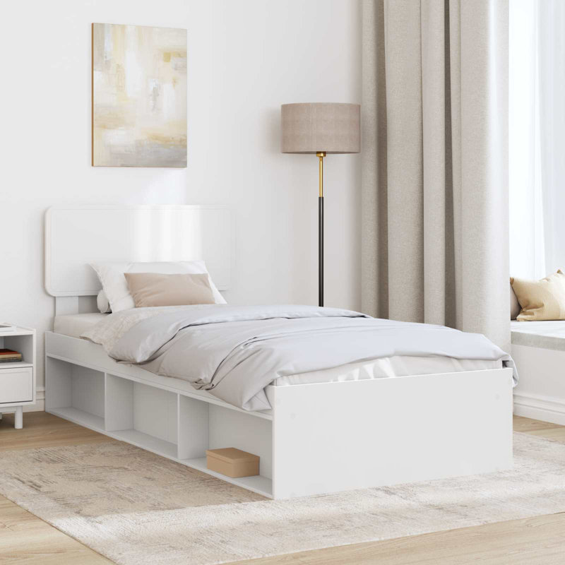 Solid Wood Bed, European Single (90 x 200 cm), White