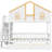 Twin Size Wooden House Roof Bunk Bed with Window Door and Roof,Storage Drawers and Staircase,White-1490986455