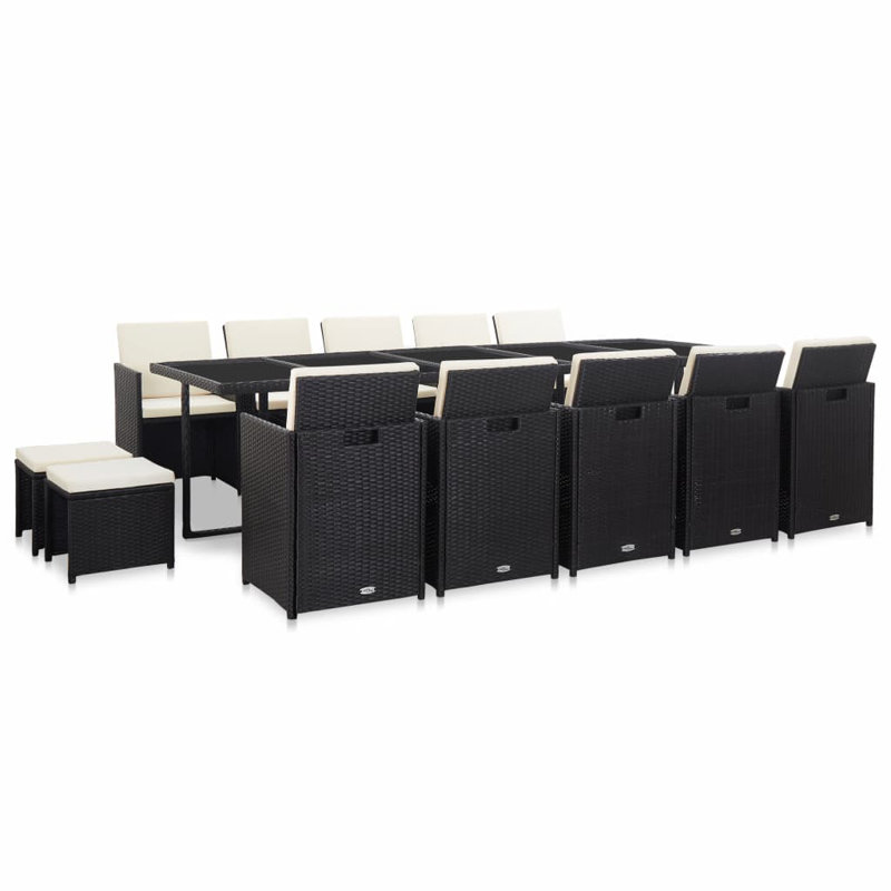 Ensemble de salle à manger rectangulaire pour 10 personnes avec coussins, Noir, Blanc crème