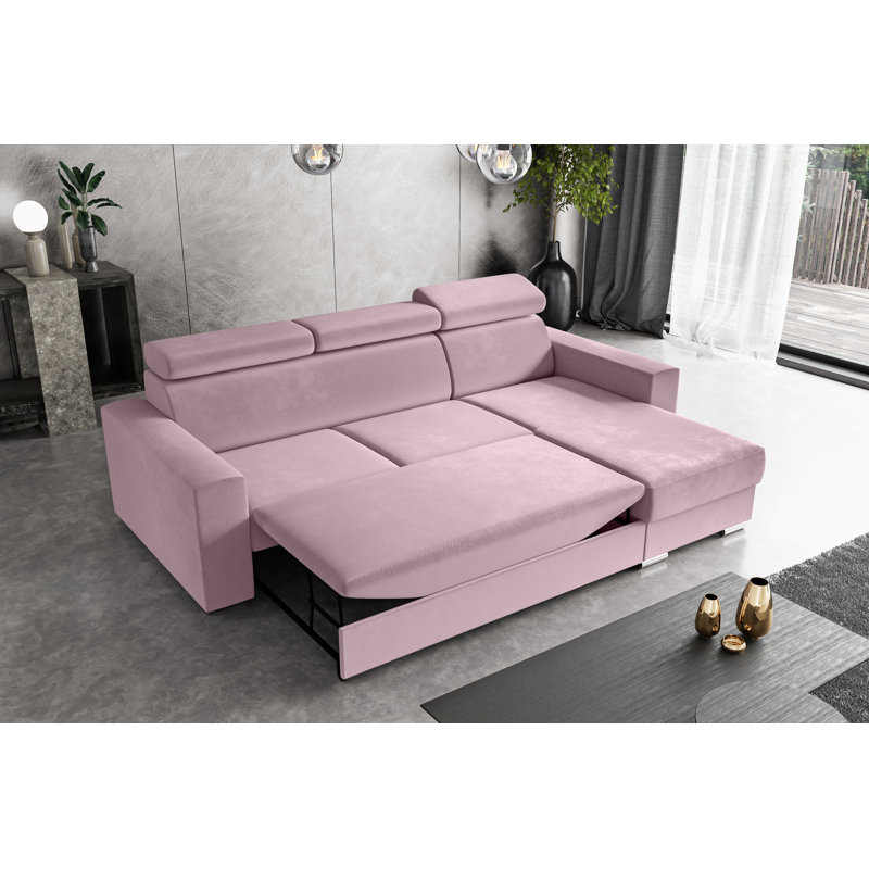 Philbert Corner Sofa Bed, Pink Polyester, Right Hand Facing