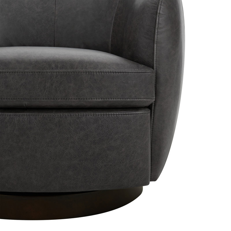 Fauteuil demi-tonneau en cuir Marcy Geniue, Noir de Marseille, Espresso