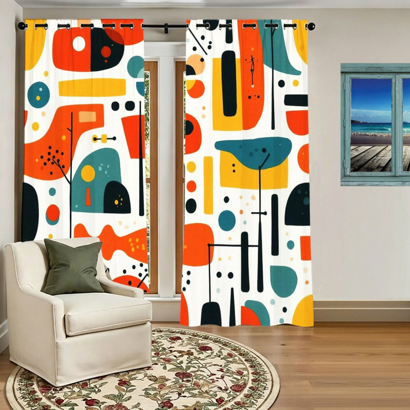 2Pcs Mid Century Modern Blackout Curtains, Abstract Geometric Pattern Thermal Insulated Window Drapes, Thermal Insulated Light Blocking Grommet for Living Room, Bedroom, Home Office Decor