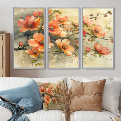 Rose et beige Summer Breeze Dogwood II - ensemble d'art mural cornouiller
