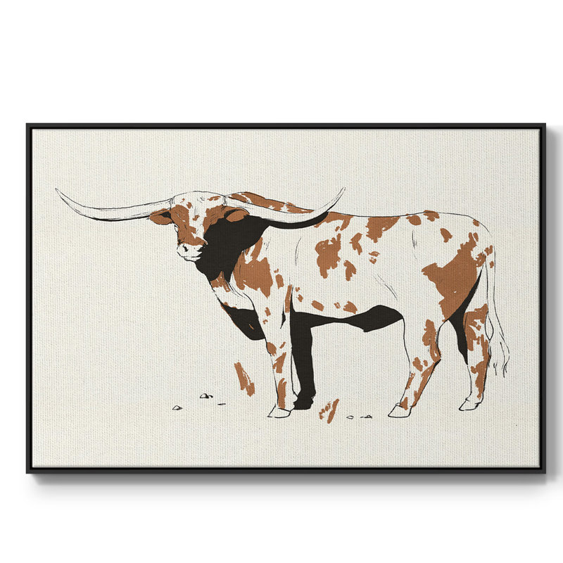 Toile encadrée de qualité supérieure Terre Cotta Steer II - prête à être accrochée, Toile avec cadre noir