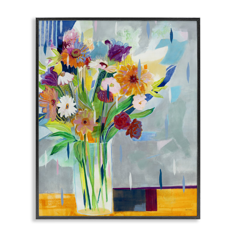  Fleurs sur fond bloqué, estampe numérique par Jill Martin, H 14 po x l 11 po, Giclée encadrée noir minuit
