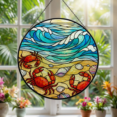 Panneau de vitrail en verre coloré 7,8 po H Crabs