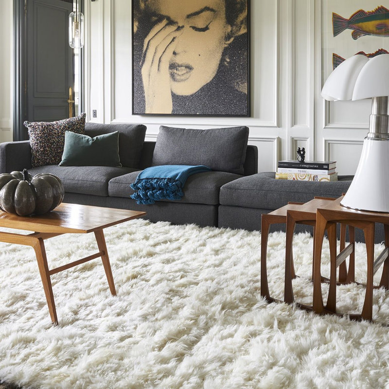 Turbulences Wool Area Rug in Ecru, Rectangle 5'7" x 7'10"