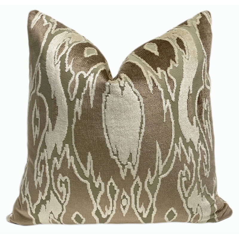 Cream and Taupe Velvet Throw Pillow Cover, 22"H x 22"W