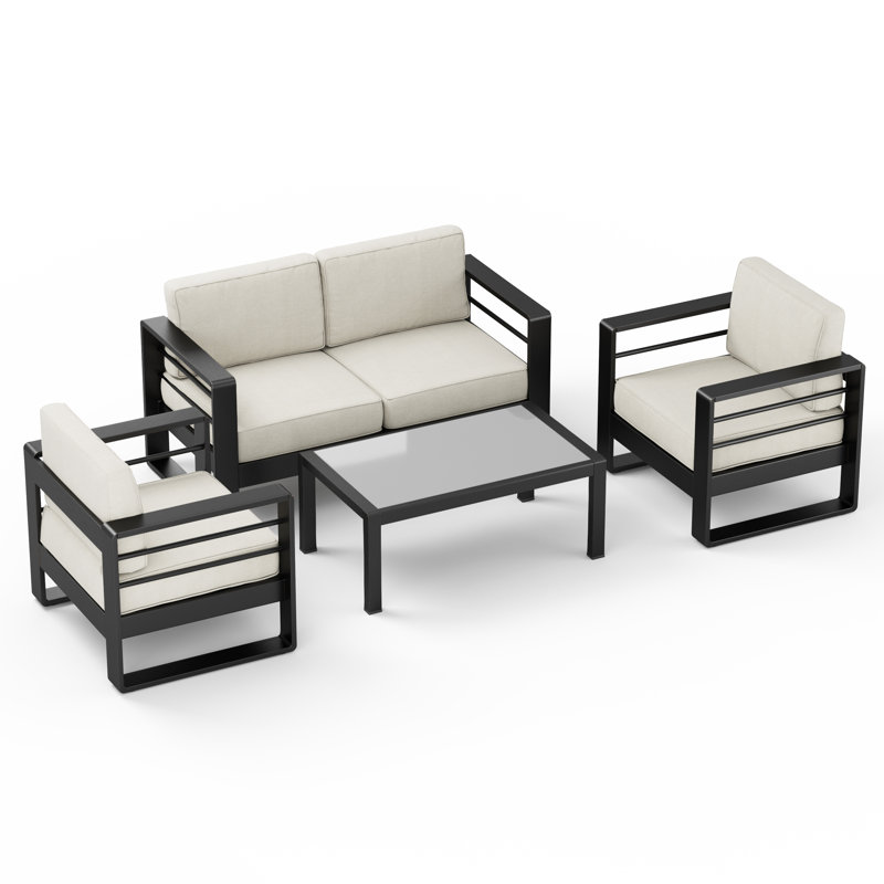 Riviera 4 - Person Patio Conversation Set with Cushions, Beige