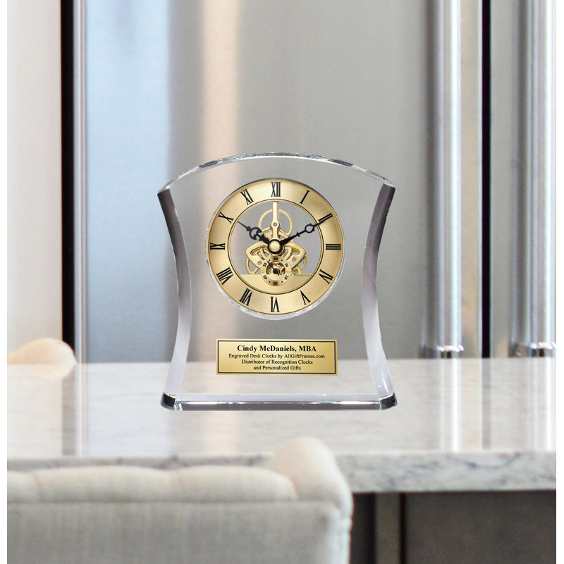 Horloge de table analogique à quartz en bois massif et or, Oui