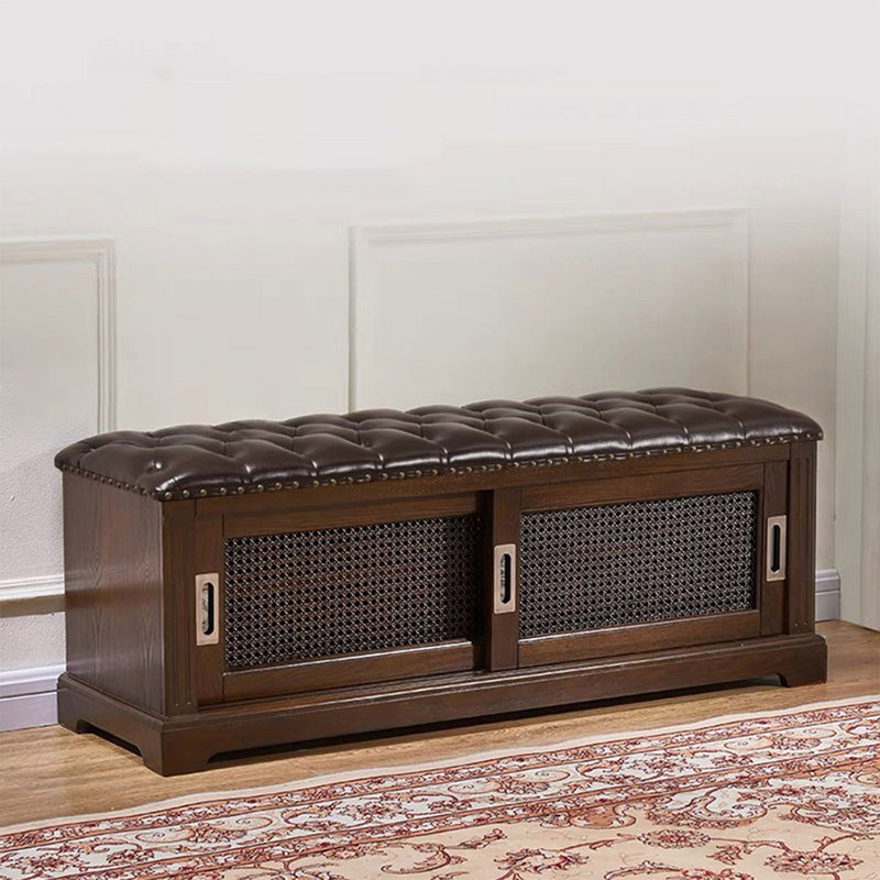 Banc rembourré en noyer foncé, H 17,72 po x l 47,24 po x P 14,96 po, Noyer foncé