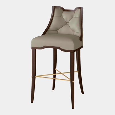 Tabouret de comptoir Emporium Home Logan - blanc antique - cuir gris Chesterfield