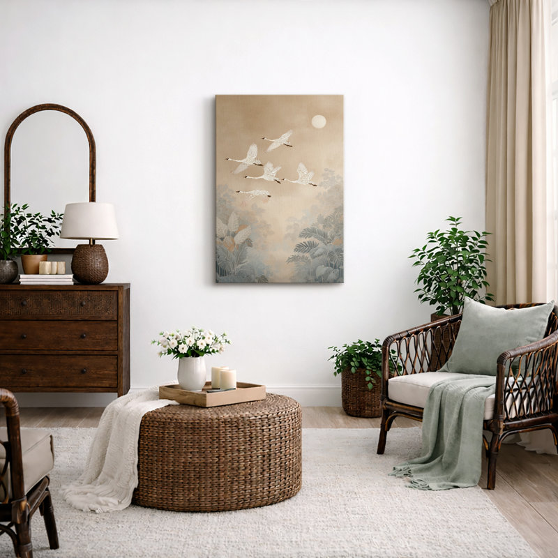 «Moonlit White Cranes», reproduction d'art numérique sur toile encadrée, H 24 po x l 16 po x P 1,5 po, Toile tendue