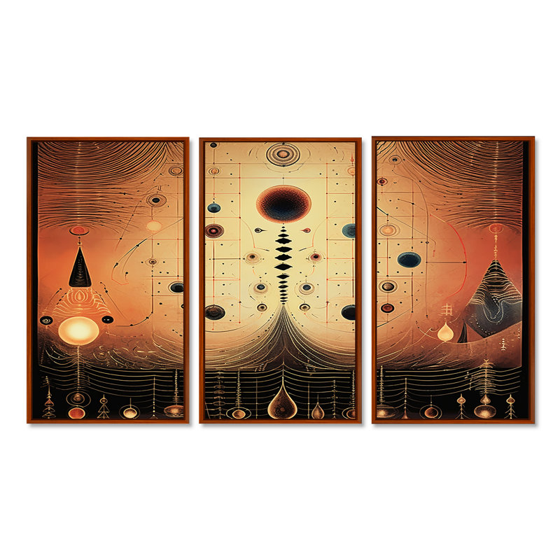 Costan - Ensemble d'art mural paysage abstrait, Cadre flottant brun, H 32 po x l 48 po x P 1 po