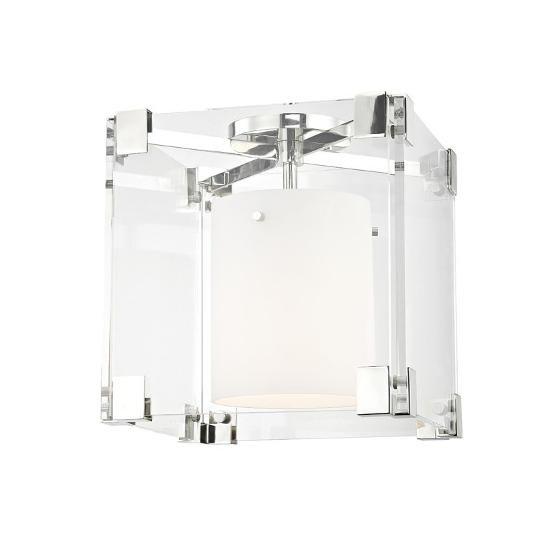 Achilles Glass Flush Mount, Polished Nickel