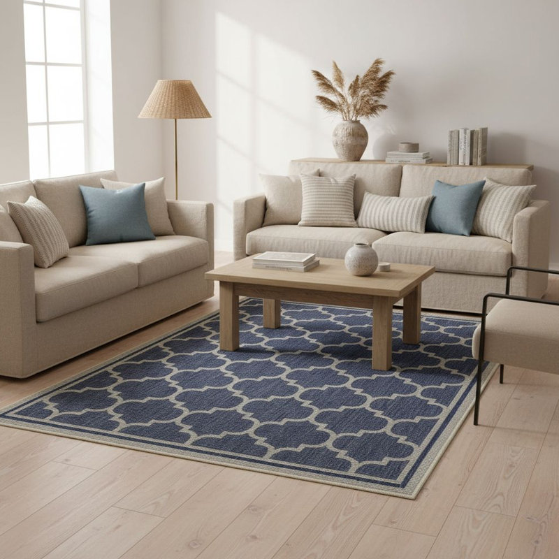 Tapis géométrique bleu et blanc