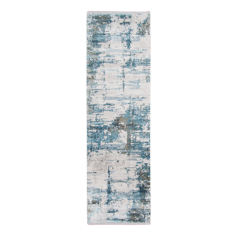Tapis abstrait bleu, Tapis de couloir 3 pi x 9 pi 10 po