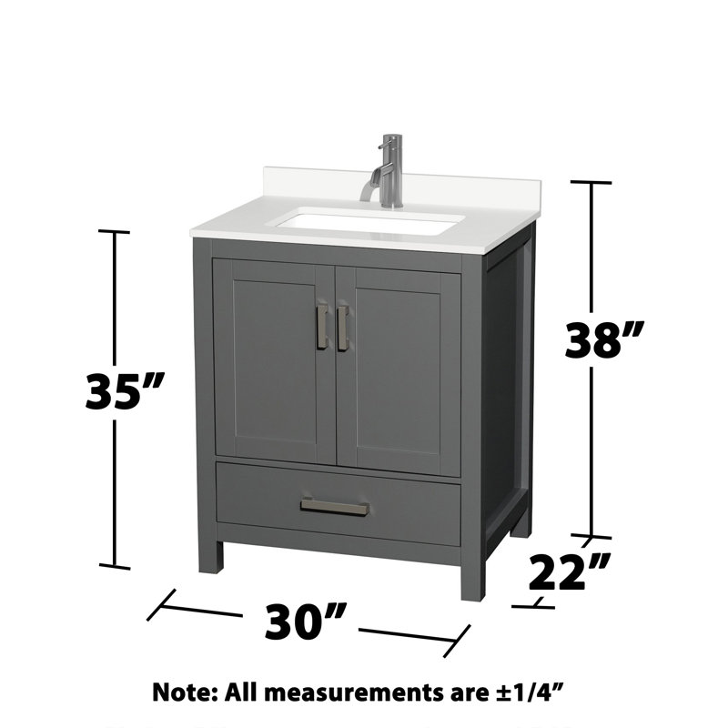 Sheffield 30" Freestanding Single Bathroom Vanity with Quartz Top with Medicine Cabinet, Dark Gray, Chrome, White Quartz