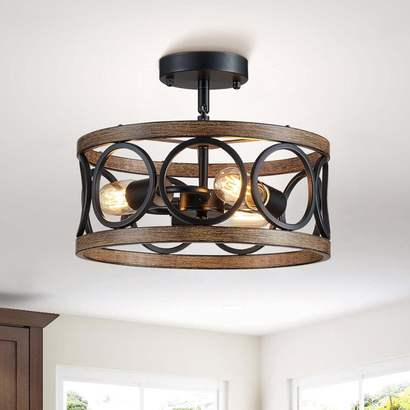 Luminaire suspendu Farmhouse avec finition grain de bois, plafonnier à 3 lumières à intensité variable pour la cuisine, la salle à manger, la chambre à coucher et le vestibule