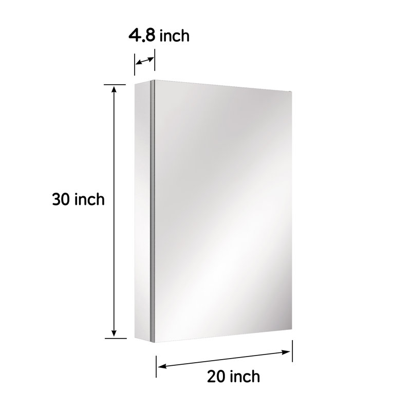 Recessed or Surface Mount Frameless Medicine Cabinet With Mirror and Adjustable Shelves, 30" H x 20" W, Flat