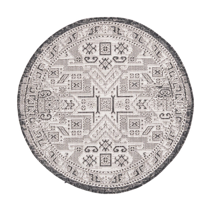 Tapis intérieur / extérieur bleu Alucard Southwestern, Rond 3 pi 3 po