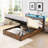 Lift-Up Storage Bed Frame, Size Bed Frame With Bookcase Headboard  LED Lights, Wooden Platform Bed Frame With Charging Station, No Spring Box Needed, Rustic Brown-92133806