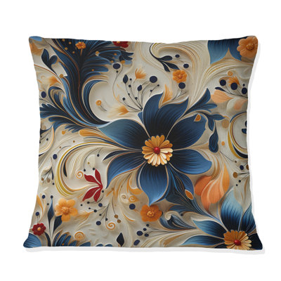 Romantic Blue And Cream Paisleys - Floral Printed Throw Pillow