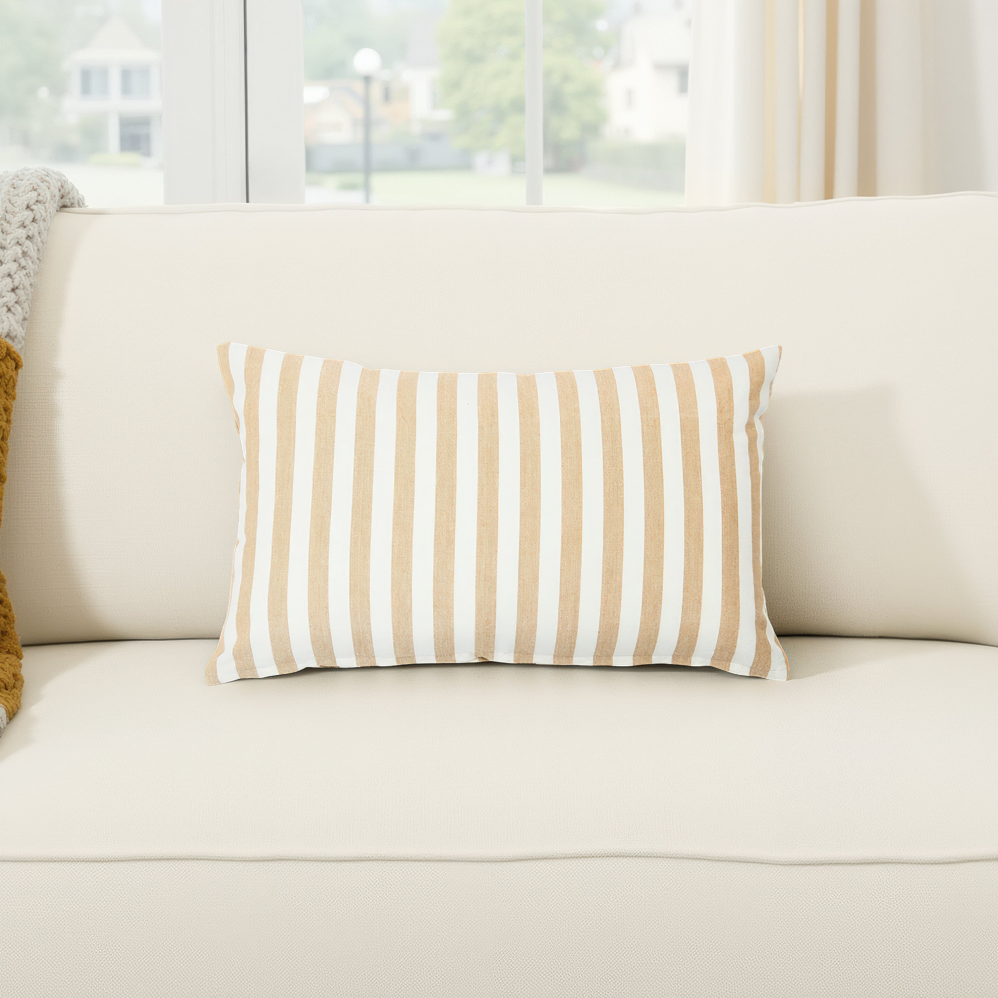 Maelle Cotton Lumbar Throw Pillow, Pillow Cover Only - No Insert, Beige