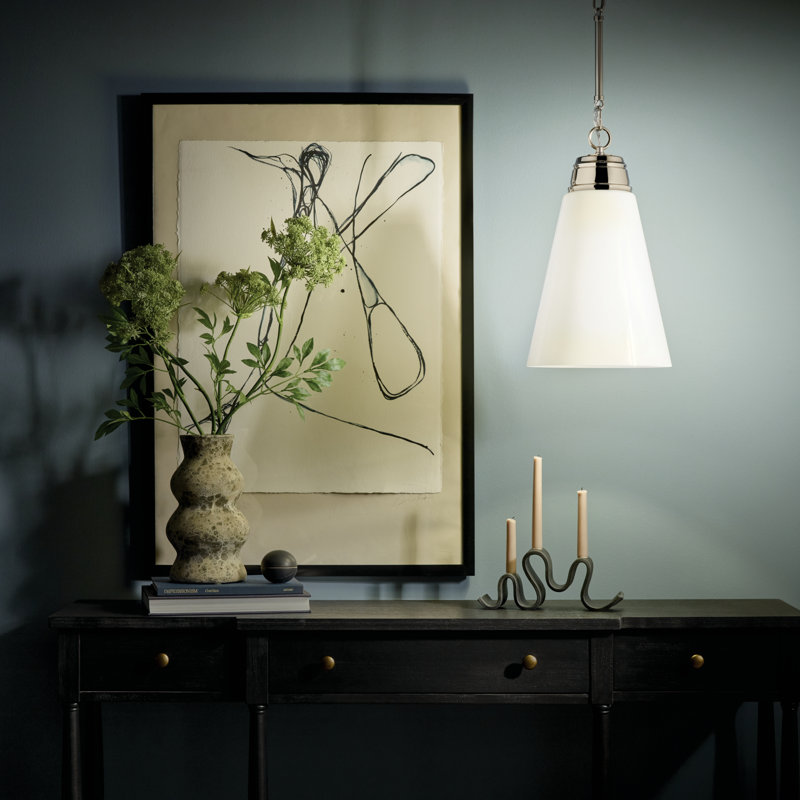 Luminaire suspendu moyen 1 lumière Marsailli avec verre transparent Marsailli, Nickel poli, Opale gravée