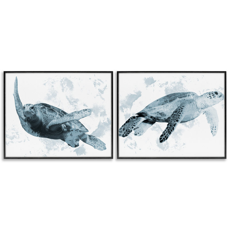 «Blue Weathered Turtle Portraits», ensemble de 2 giclées encadrées, design par Marcus Prime, H 11 po x l 28 po
