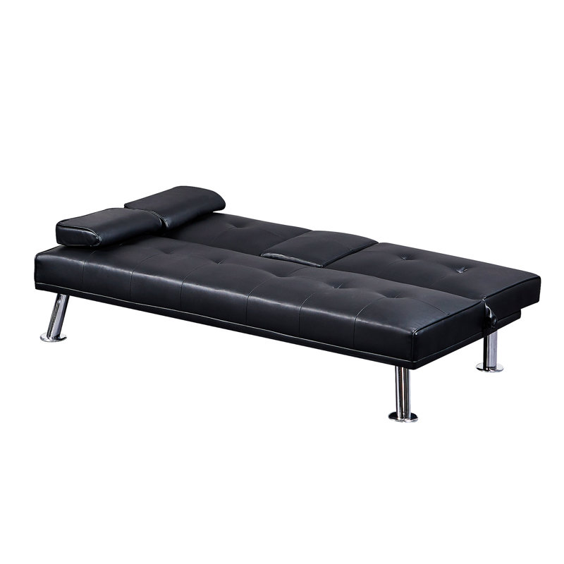 65.75'' Faux Leather Convertible Sofa, Black Velvet