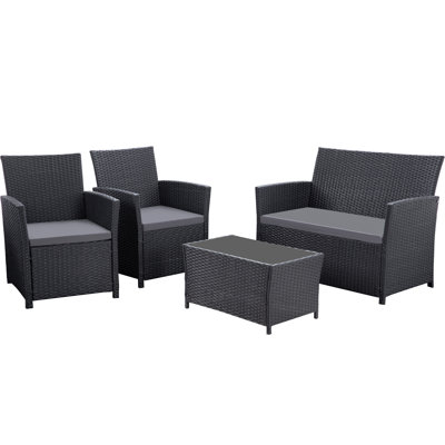 Ensemble de meubles d'extérieur en osier 4 pièces, canapé modulaire en rotin de patio avec coussins lavables