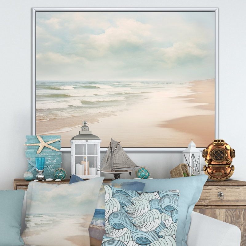 Minimalisme, paysage de plage VI - Reproductions encadrées de plage côtière, Cadre flottant blanc