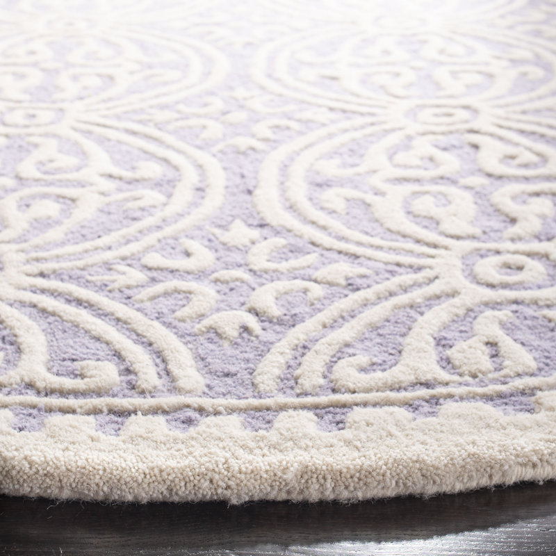 Canace Geometric Wool Lavender/Ivory Area Rug, Round 6'