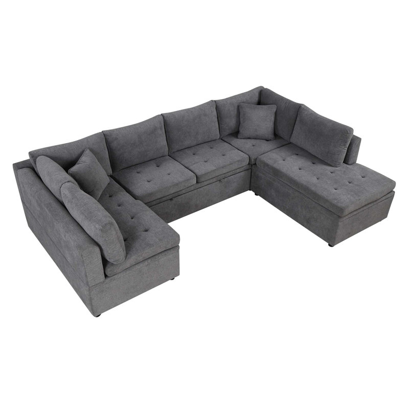 Canapé en chenille avec accoudoirs carrés, Gris