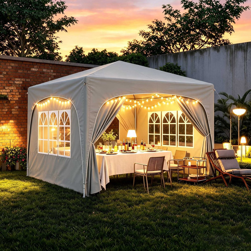3 x 3m Pop‑Up Gazebo Shelter with Accessories, Sand, Light Grey