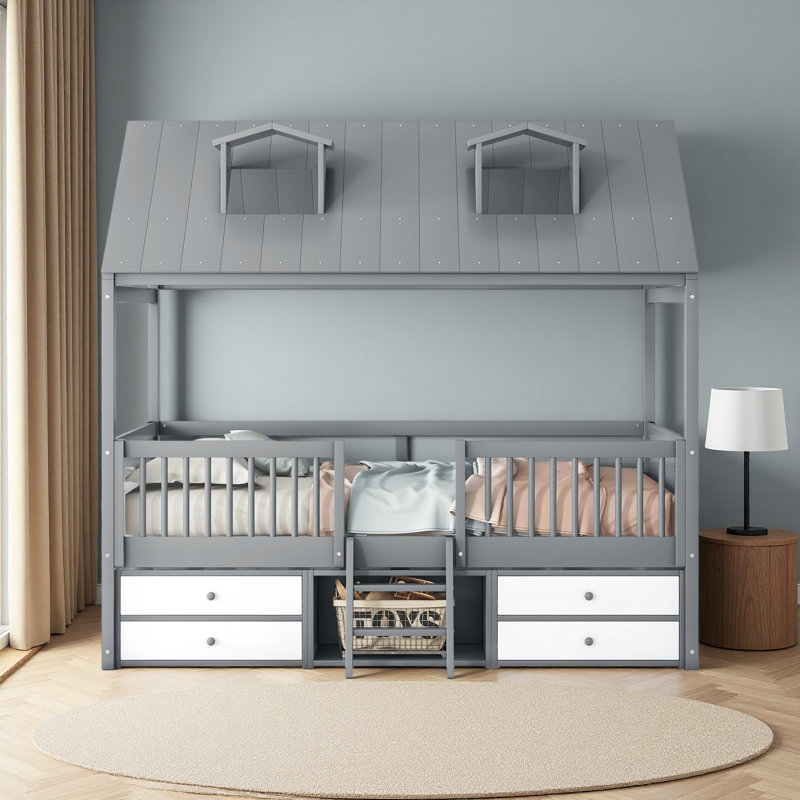 Structure de lit en bois, Gris, Lit double