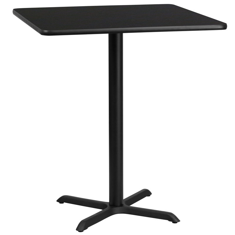 Black Square Laminate Dining Height Table with Pedestal Base